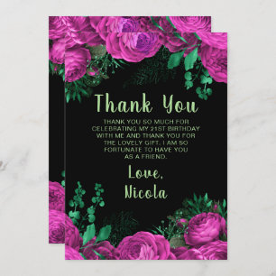 Elegant Hot Pink Flowers Birthday Party Thank You Card
