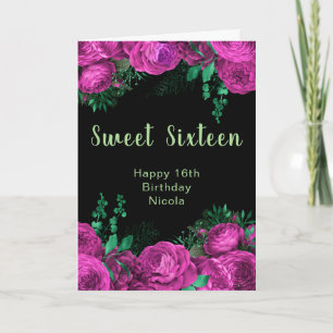Elegant Hot Pink Flowers Sweet Sixteen Card