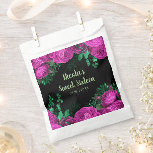 Elegant Hot Pink Flowers Sweet Sixteen Favour Bags