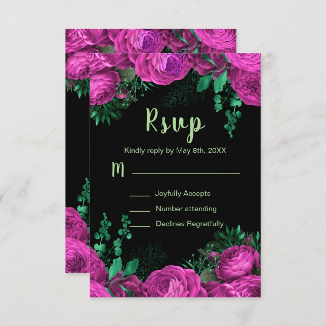 Elegant Hot Pink Flowers Sweet Sixteen RSVP Card (Front/Back)