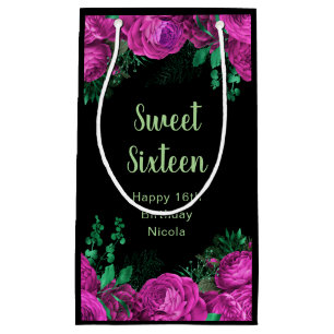 Elegant Hot Pink Flowers Sweet Sixteen Small Gift Bag