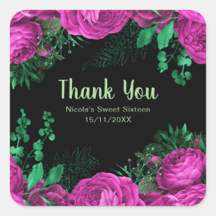 Elegant Hot Pink Flowers Sweet Sixteen Square Sticker