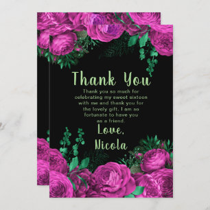 Elegant Hot Pink Flowers Sweet Sixteen Thank You Card
