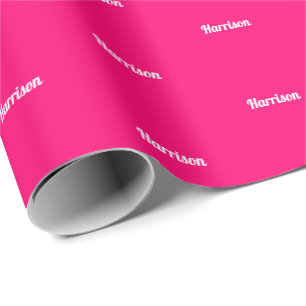 Elegant hot pink fuchsia custom name text birthday wrapping paper