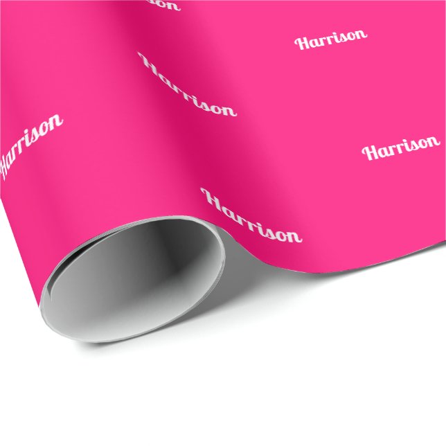 Elegant hot pink fuchsia custom name text birthday wrapping paper (Roll Corner)