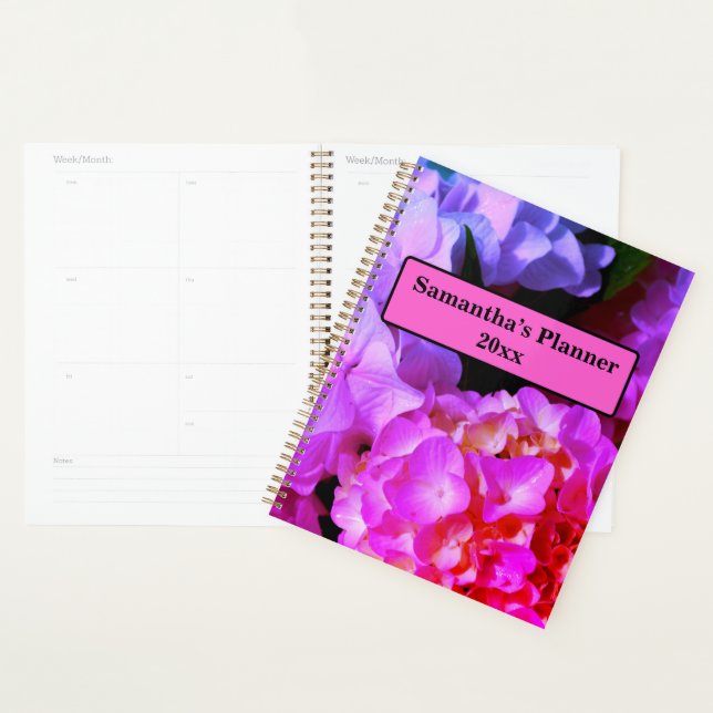 Elegant hot pink fuchsia pink purple flowers planner (Display)