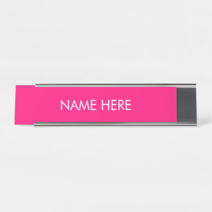 Elegant hot pink fuchsia white custom name text desk name plate