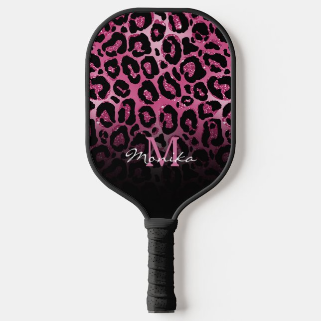 Elegant Hot Pink Glam Leopard Personised Pickleball Paddle (Front)