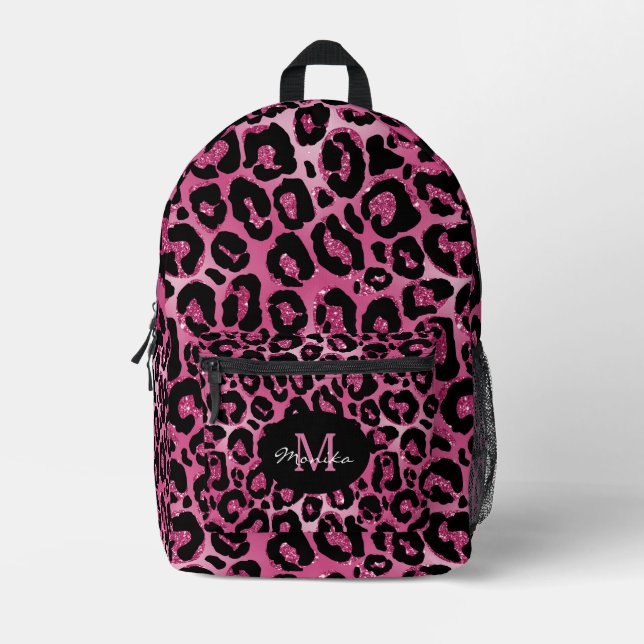 Elegant Hot Pink Glam Leopard Personised Printed Backpack (Front)