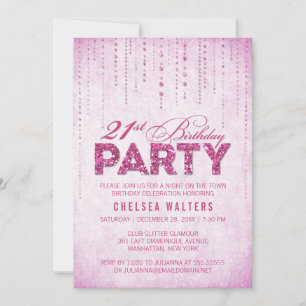 Elegant Hot Pink Glitter 21st Birthday Party Invitation