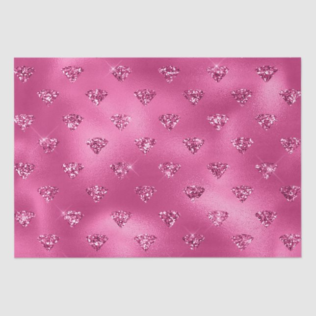 Elegant Hot Pink Glitter Diamonds Pattern Tissue Paper (Front)