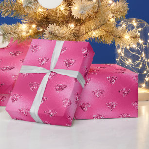 Elegant Hot Pink Glitter Diamonds Pattern Wrapping Paper