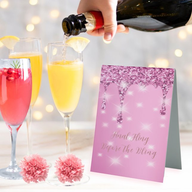 Elegant Hot Pink Glitter Drip Bachelorette (Glam hot pink glitter drip sign — customizable Final Fling Before the Bling bachelorette decor)