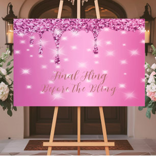 Elegant Hot Pink Glitter Drip Bachelorette Acrylic Sign