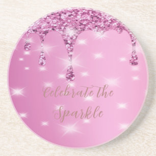 Elegant Hot Pink Glitter Drip Bachelorette Coaster