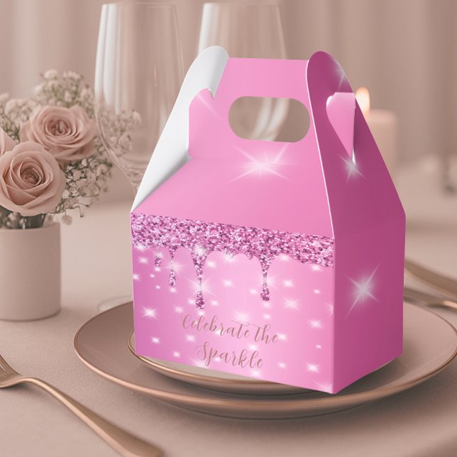 Elegant Hot Pink Glitter Drip Bachelorette  Favour Box (Elegant hot pink glitter favor box for stylish bachelorette gifts and party table flair)