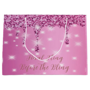 Elegant Hot Pink Glitter Drip Bachelorette Large Gift Bag