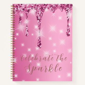 Elegant Hot Pink Glitter Drip Bachelorette Notebook