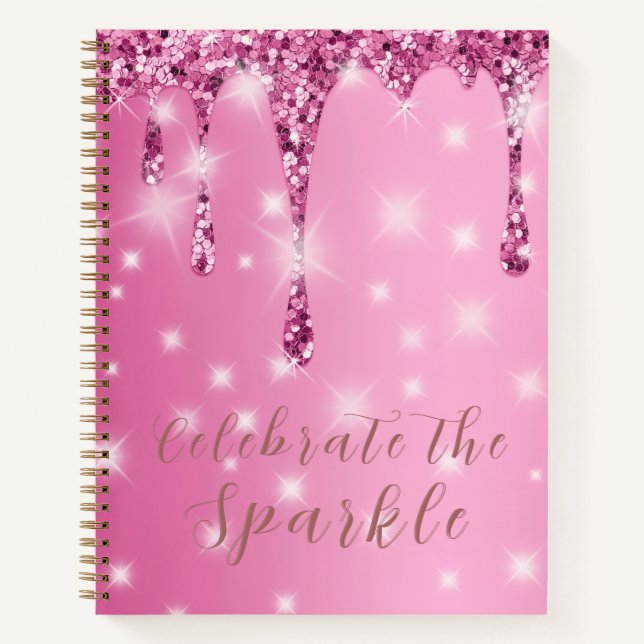 Elegant Hot Pink Glitter Drip Bachelorette  Notebook (Front)