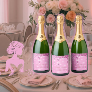 Elegant Hot Pink Glitter Drip Bachelorette Sparkling Wine Label