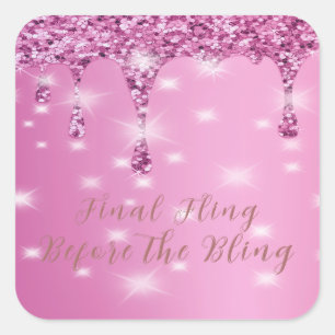 Elegant Hot Pink Glitter Drip Bachelorette Square Sticker