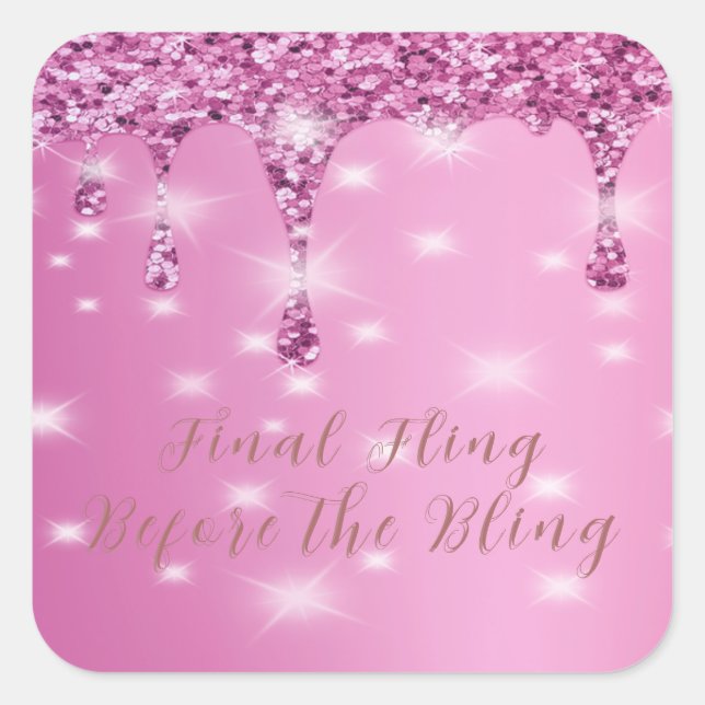 Elegant Hot Pink Glitter Drip Bachelorette Square Sticker (Front)