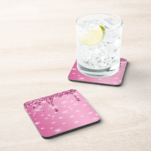 Elegant Hot Pink Glitter Drip Coaster