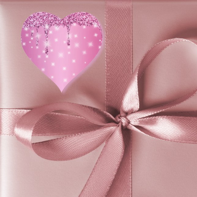 Elegant Hot Pink Glitter Drip Heart Sticker (Glam hot pink glitter drip bachelorette sticker- perfect for gift bags, favors, or party decor.)