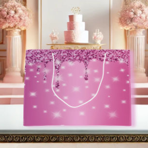 Elegant Hot Pink Glitter Drip  Large Gift Bag