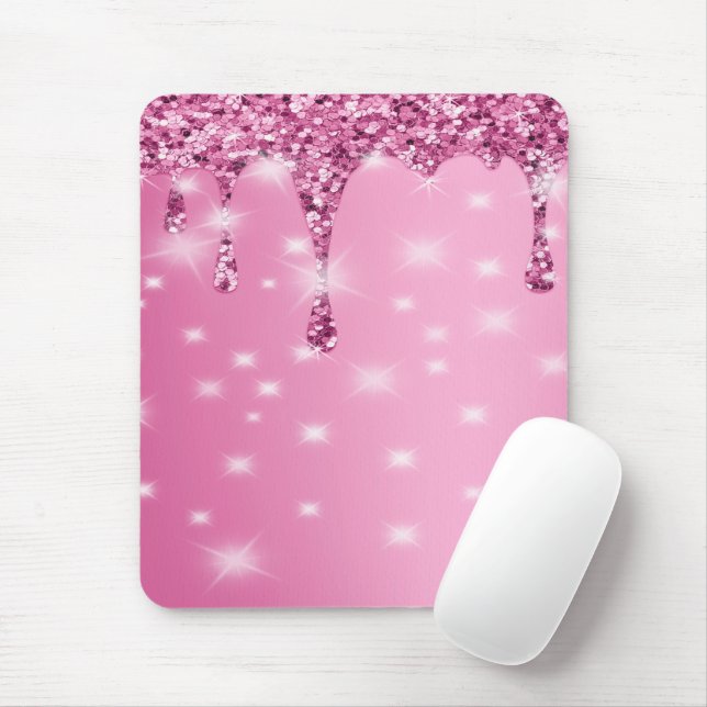 Elegant Hot Pink Glitter Drip Mouse Mat (With Mouse)