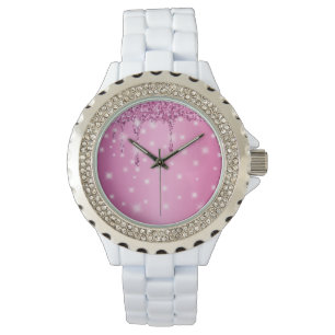 Elegant Hot Pink Glitter Drip Watch