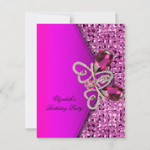 Elegant Hot Pink Glitter Jewel Birthday Party Invitation