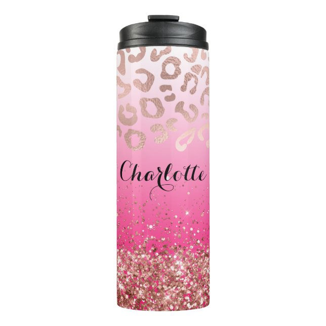 Elegant Hot Pink Glitter Leopard Ombre  Thermal Tumbler (Front)