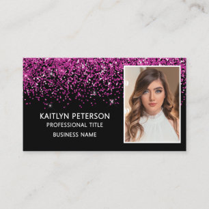 Elegant Hot Pink Glitter Photo QR Code  Business Card