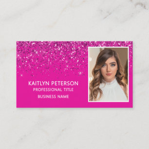 Elegant Hot Pink Glitter Photo QR Code  Business Card