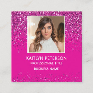 Elegant Hot Pink Glitter Photo QR Code  Square Business Card