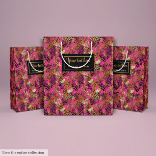 Elegant hot pink gold black leopard watercolor  medium gift bag