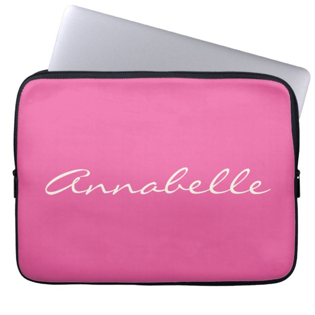Elegant Hot Pink Handwritten Script Name Custom Laptop Sleeve (Front)