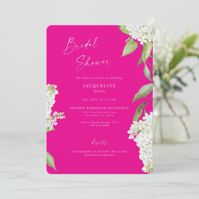 Elegant Hot Pink Hydrangea Bridal Shower  Invitation (Standing Front)