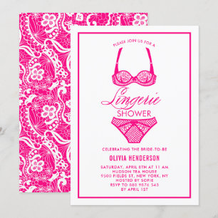 Elegant Hot Pink Lace Lingerie Shower Invitation