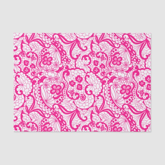 Elegant Hot Pink Lace Pattern Tissue Paper (Front)