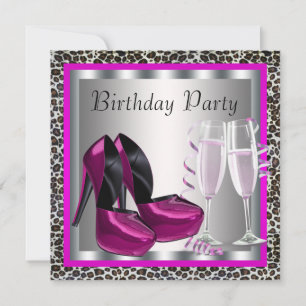 Elegant Hot Pink Leopard Birthday Party Invitation