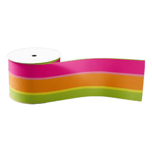 Elegant Hot Pink, Lime, Yellow, and Orange Stripes Grosgrain Ribbon