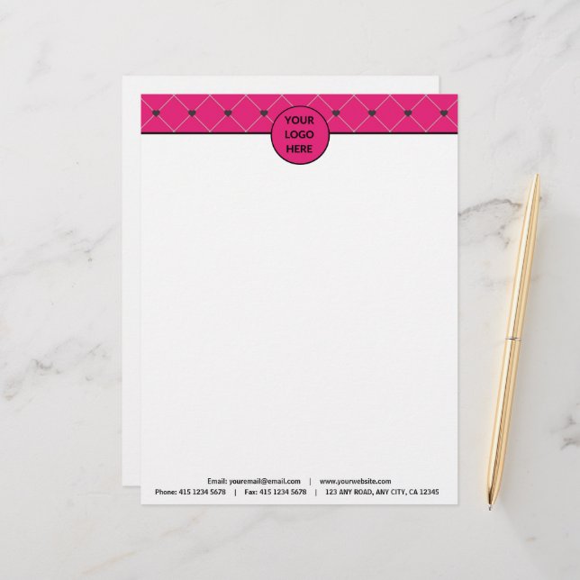 Elegant Hot Pink Magenta Black Business Company Custom Letterhead (Front/Back In Situ)