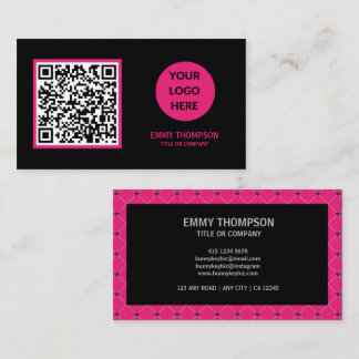Elegant Hot Pink Magenta Black QR Scan Company Business Card