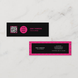 Elegant Hot Pink Magenta Black QR Scan Company Mini Business Card