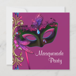 Elegant Hot Pink Masquerade Party Invitation