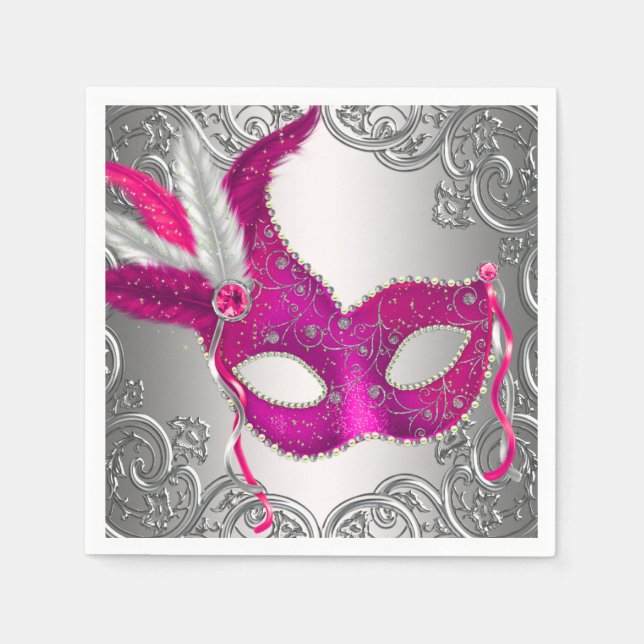 Elegant Hot Pink Masquerade Party Napkin (Front)