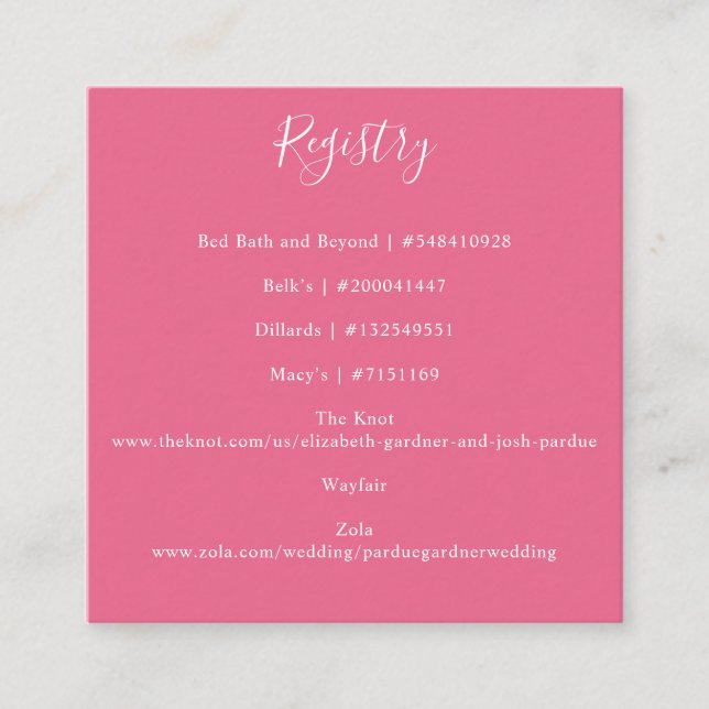 Elegant Hot Pink Modern Registry Enclosure Card (Front)