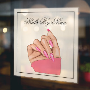 Elegant Hot Pink Nail Professional Salon  Window Cling